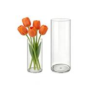 MELEJIA Set de 2 Jarrones de Acrílico, Jarrones Transparente Redondo, Vaso Decorativo Ligero y Resistente, Jarrón de Plástico Irrompible para Flores y Decoración del Hogar, (D10cmxH20cm & D12cmxH30cm)