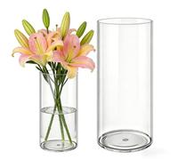 MELEJIA Set de 2 Jarrones de Acrílico, Jarrones Transparente Redondo, Vaso Decorativo Ligero y Resistente, Jarrón de Plástico Irrompible para Flores y Decoración del Hogar, (D12cmxH20cm & D15cmxH30cm)