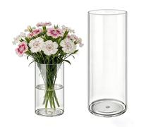 MELEJIA Set de 2 Jarrones de Acrílico, Jarrones Transparente Redondo, Vaso Decorativo Ligero y Resistente, Jarrón de Plástico Irrompible para Flores y Decoración del Hogar, (D12cmxH20cm & D15cmxH40cm)