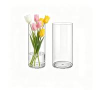 MELEJIA Set de 2 Jarrones de Acrílico, Jarrones Transparente Redondo, Vaso Decorativo Ligero y Resistente, Jarrón de Plástico Irrompible para Flores y Decoración del Hogar, (D10cmxH25cm & D12cmxH25cm)