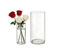 MELEJIA Set de 2 Jarrones de Acrílico, Jarrones Transparente Redondo, Vaso Decorativo Ligero y Resistente, Jarrón de Plástico Irrompible para Flores y Decoración del Hogar, (D10cmxH20cm & D15cmxH30cm)