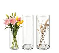MELEJIA Set de 3 Jarrones de Acrílico, Jarrones Transparente Redondo, Vaso Ligero y Resistente, Jarrón de Plástico Irrompible para Flores y Decoración del Hogar, (10cmx25cm, 12cmx40cm & 15cmx40cm)