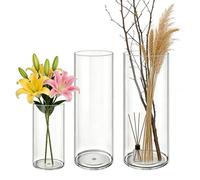MELEJIA Set de 3 Jarrones de Acrílico, Jarrones Transparente Redondo, Vaso Ligero y Resistente, Jarrón de Plástico Irrompible para Flores y Decoración del Hogar, (10cmx20cm, 12cmx40cm & 15cmx40cm)