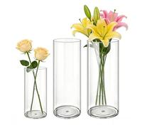 MELEJIA Set de 3 Jarrones de Acrílico, Jarrones Transparente Redondo, Vaso Ligero y Resistente, Jarrón de Plástico Irrompible para Flores y Decoración del Hogar, (10cmx20cm, 12cmx30cm & 15cmx30cm)
