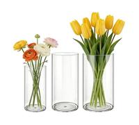 MELEJIA Set de 3 Jarrones de Acrílico, Jarrones Transparente Redondo, Vaso Ligero y Resistente, Jarrón de Plástico Irrompible para Flores y Decoración del Hogar, (10cmx20cm, 12cmx25cm & 15cmx25cm)