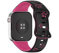 MELEJIA Silicona Correa con Grabado de Floral Compatible con Xiaomi Redmi Watch 6/Watch 5/Watch 4/Smart Band 10 Pro/9 Pro/Band 8 Pro, Repuesto Correa Floral de Silicona en Dos Tonos-Negro + Magenta