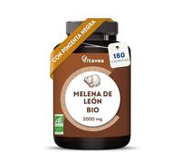 Melena de León BIO 2000 mg - Lion’s Mane Hericium Erinaceus - 180 Cápsulas Veganas con Pimienta Negra - Extracto Concentrado 30:1 - Memoria, Concentración e Inmunidad - Vitavea