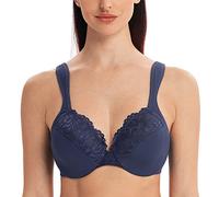 MELENECA Mujeres Cobertura Completa Minimizador de Encaje Sujetador con Aros Azul 90J