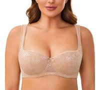 MELENECA Sujetador Balconet de Mujer con Tirantes Acolchados Encaje Sexy Aros Beige 115C
