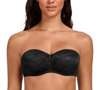 MELENECA Sujetador Bandeau Sin Aros, Sin Relleno, Encaje Transparente Minimizador y Sin Tirantes para Mujer Negro 95E