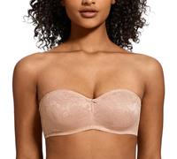 MELENECA Sujetador Bandeau Sin Aros, Sin Relleno, Encaje Transparente Minimizador y Sin Tirantes para Mujer Beige 95C