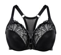 MELENECA Sujetador con Aros de Cobertura Completa para Mujer, con Cierre Frontal, Encaje, sin Forro, Talla Grande Negro 105D