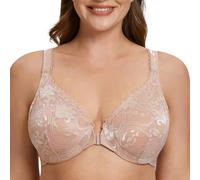 MELENECA Sujetador con Aros de Encaje de Cobertura Total sin Relleno con Cierre Frontal de Talla Grande para Mujer Beige 105B