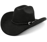 Melesh Sombrero de Vaquero Grande para Mujeres y Hombres, Sombrero de Vaquero de ala Ancha para Playa, Ganadero, Vaquero Occidental, Negro -, Medium