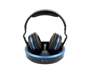 Meliconi HP Comfort, Auriculares Estéreo Inalámbricos para TV con Base Cargadora, Diadema Ajustable, 8h Autonomía con Baterías Recargables, Conexión Analógica de 3,5mm, Sintonización Automática, Negro