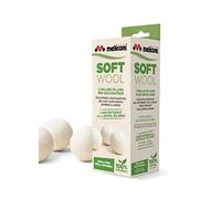 Meliconi Soft Wool-bolas secadora, facilitan el secado de las prendas dejándolas suaves a largo. Lana 100% natural de Nueva Zelanda. 3 unidades, blanco, diámetro aprox. 7 cm