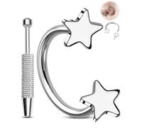 Melighting Anillo de herradura sin rosca para nariz, acero quirúrgico 316L, aretes de hélice, labio, ceja, piercing de 20 g, anillo de tabique de estrella/corazón, juego de herramientas para agarrar