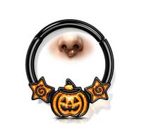 Melighting Piercing para tabique de Halloween, diseño de calabaza, estrella, cartílago, 16 g, segmento con bisagras, color negro, joyería para mujeres y hombres, 8mm, Acero inoxidable