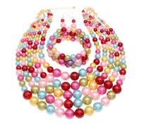 MeliMe Collar de perlas de imitación de múltiples hebras para mujer, collar de perlas de 5 capas, pulsera y aretes, conjunto de joyería de perlas de boda, Perla de imitación, Perla sintética