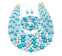 MeliMe Juego de collar de perlas de imitación de múltiples hebras para mujer, collar de perlas de 5 capas, pulsera y aretes, disfraz de boda, joyería de perlas, Perla de imitación, Perla sintética