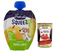 Melinda Passata di Mela & Pera, Squeez 100% puré de frutas y manzanas y peras, 90 g + caja de 400 g