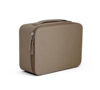 MELINE Bolsa de maquillaje de cuero con soporte para brochas, estuche de cosméticos de viaje para mujer, bolsa de aseo impermeable de gran capacidad con asa, organizador de maquillaje elegante y