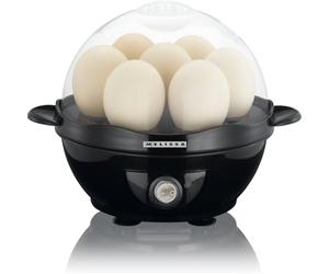Melissa 16270021 - Cocedor de huevos (para hasta 7 personas, 7 huevos, sonido de señal de verano, interruptor de encendido), color negro