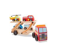 Melissa & Doug Camión transportador de coches y autos, Juguetes de madera, Tractor de remolque Montessori, Juego creativo, Regalo para niños 3+ Años