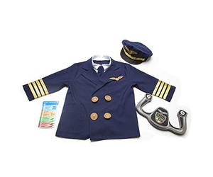 Melissa & Doug Disfraz piloto para niños y niñas, Traje de fiesta con accesorios, Juego de imitación, Disfraz de halloween o carnaval, Para niños y niñas de 3-6 años, Color Azul, 61.5 x 3.8 x 44.4 cm