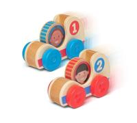 Melissa & Doug GO Tots Coches de carreras de madera, 2 coches y 2 discos con personajes adorables, Juguetes de madera para niños pequeños, Juguete de desarollo para bebés y primera infancia, 12 meses+