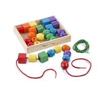 Melissa & Doug - Juego de Cuentas Primarias para Atar, Juego de Enhebrar/ensartar Cuentas de Madera de Colores con Hilo - 6073163 - Juguetes Niños 3 años + - Regalo Niño 3 años + - Montessori