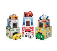 Melissa & Doug Juego de madera de colocar y clasificar edificios y vehículos, Juguete de desarollo, Juego educativo, Coches de madera, Montessori, Regalo para niños y niñas de 3 4 5 años