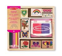 Melissa & Doug - Juego de Sellos Amistad: 9 Sellos Infantiles de Madera, Almohadilla con 2 Colores y Lápices para Colorear - Manualidades Niños - Regalo Niño 4 años + - Certificados FSC