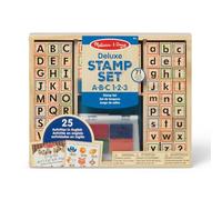 Melissa & Doug Juego de sellos de madera de letras y números, 71 sellos y una almohadilla de 4 colores, Juguete creativo de madera, Juguete educativo, Regalo para niños y niñas de 3 4 5 6 7 Años