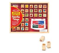 Melissa & Doug Juego de Sellos de Madera con Cosas favoritas, 26 Sellos, 5 lápices y una Almohadilla de 4 Colores, Juguete Creativo de Madera, Regalo para niños y niñas de 3 4 5 6 7 Años