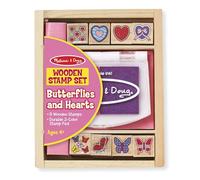 Melissa & Doug Juego de sellos de madera, Corazones y mariposas, 8 sellos y una almohadilla para estampar, Juguete creativo de madera, Regalo para niños y niñas de 3 4 5 6 7 Años