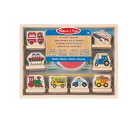 Melissa & Doug Juego de sellos de madera Vehículos, 8 sellos y dos almohadillas de tinta, Juguete creativo de madera, Actividades creativas, Regalo para niños y niñas de 3 4 5 6 7 Años