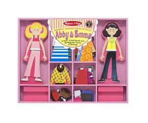 Melissa & Doug - Juego Magnético de Madera Viste a Abby y Emma, 56 Piezas de Ropa y Complementos + 2 Muñecas - 6075162 - Juguetes Niñas 3 años + Regalo Niña 3 años + - Juego Educativo