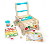 Melissa & Doug - Juguete de Carrito de la Compra de Madera para Empujar con clasificador de Formas y Puzzles (16 Piezas) - Certificados FSC