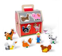 Melissa & Doug Juguete de Establo de Madera, Juguetes de Granja, Juguetes de Aprendizaje de Clasificar y Apilar Formas, para Niños en Edad de Aprender a Andar y Edades a Partir de los 2 Años