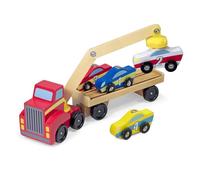 Melissa & Doug Magnetic Car Loader Wooden Toy Set with 4 Cars and 1 Semi-Trailer Truck