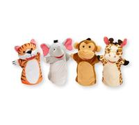 MELISSA & DOUG - Marionetas de Mano de Animales Amigos del Zoo: 4 Peluches de Mano de Tigre, Elefante, Jirafa y Mono - 6073168 - Juguetes Niños 2 Años - Regalo Niño 2 años + Juegos Niños 2 Años +