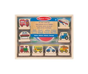 Melissa & Doug - Mi Primer Juego de Sellos, Sellos Infantiles de Madera: Coche de Policia, Bomberos, Tractor y Más + 2 Almohadillas de Tinta - 6074559 - Manualidades Niños - Regalo Niño 3 años +
