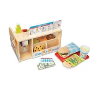 Melissa & Doug Slice-Stack-Serve, contador de sándwich de madera con juguetes de comida de juego, dinero de juego y rebanador de delicatessen, juguetes preescolares para niños de 3 años en adelante
