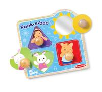 Melissa & Doug Ms Rachel Peek-a-Boo Jumbo Peg Puzzle, 4 piezas con espejo, juguetes para niños y niñas a partir de 1 año, brillante, primario