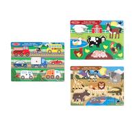 Melissa & Doug Pack de 3 Puzzles de Encaje de Madera, Animales de la Granja, Safari y Vehículos, Puzzle, Rompecabezas de madera para Niño, 3+ Años, Regalo Para Niño O Niña