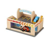 Melissa & Doug - Parking con estación de Servicio (vehículos, montacargas Funcional, fácil de Cargar, 6 Piezas, niñas y niños, Ideal para Edades de 3, 4, 5 y 6 años)
