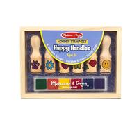 Melissa & Doug Sellos de Madera, 6 Sellos con Mangos fáciles de agarrar y una Almohadilla Multicolor para Estampar, Juguete Creativo de Madera, Regalo para niños y niñas de 3 4 5 6 7 Años