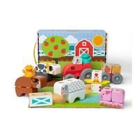 Melissa & Doug Set de juego Granja Blockables, bloques de madera conectables Montessori, 56 piezas