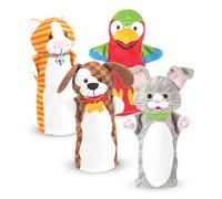 Melissa & Doug 4 Títeres de mano con animales domesticos, Marionetas para niños y adultos, Juguete creativo de calidad adecuada,Regalo para niños y niñas de 3 4 5 6 7 años, Perro, gato, conejo, loro